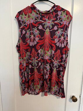 Handmade REAL SILK jersey mock neck knit top plus size art nouveau